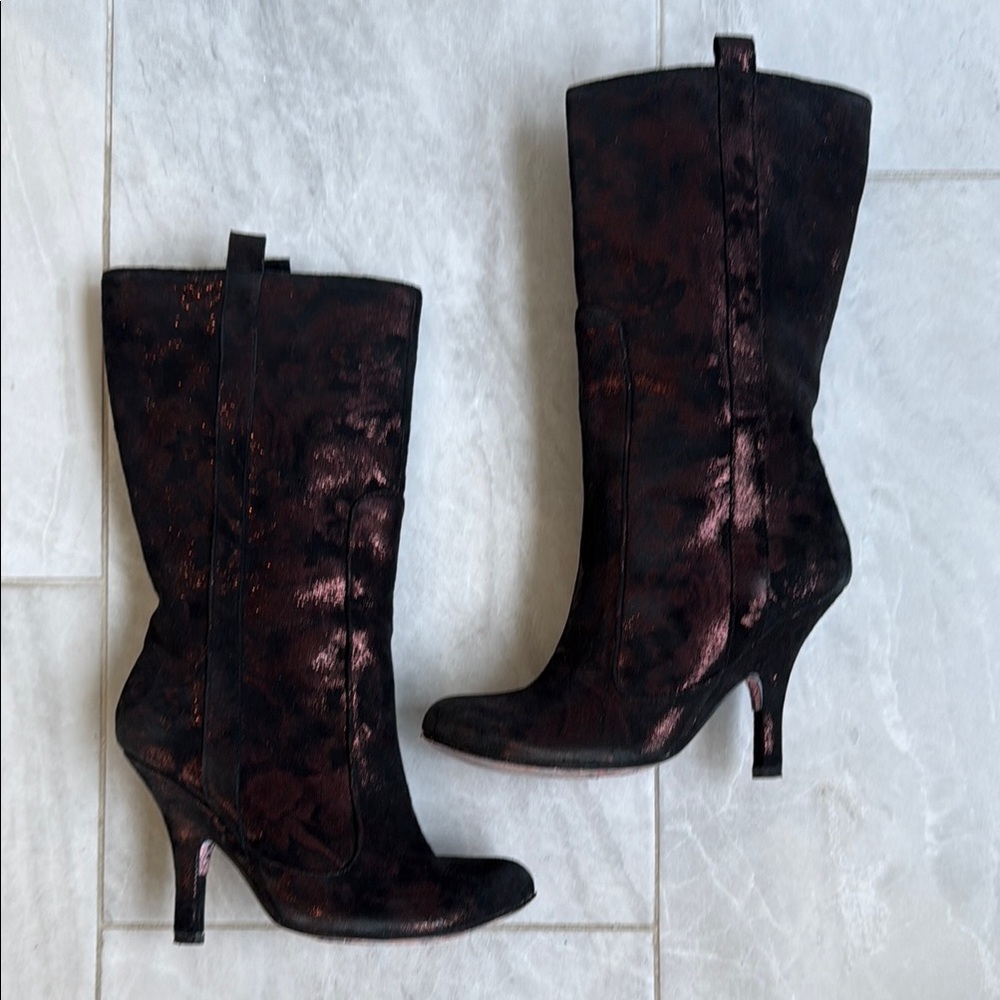 Vintage Irregular Choice Suede Black and Bronze Women's Boots